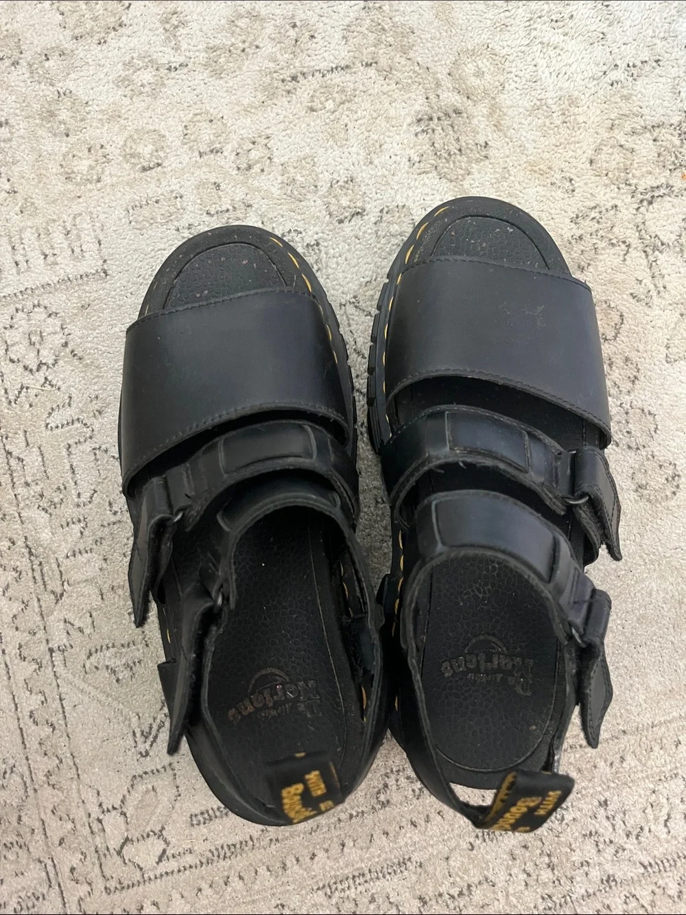 Woman’s Black Leather Dr. Martens Platform Sandals with Velcro Straps